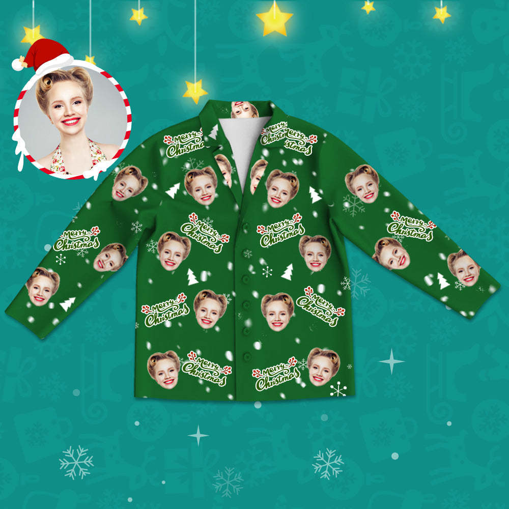 Personalisierter Schlafanzug mit Gesicht Langarm Foto Schlafanzüge Weihnachtsgeschenk