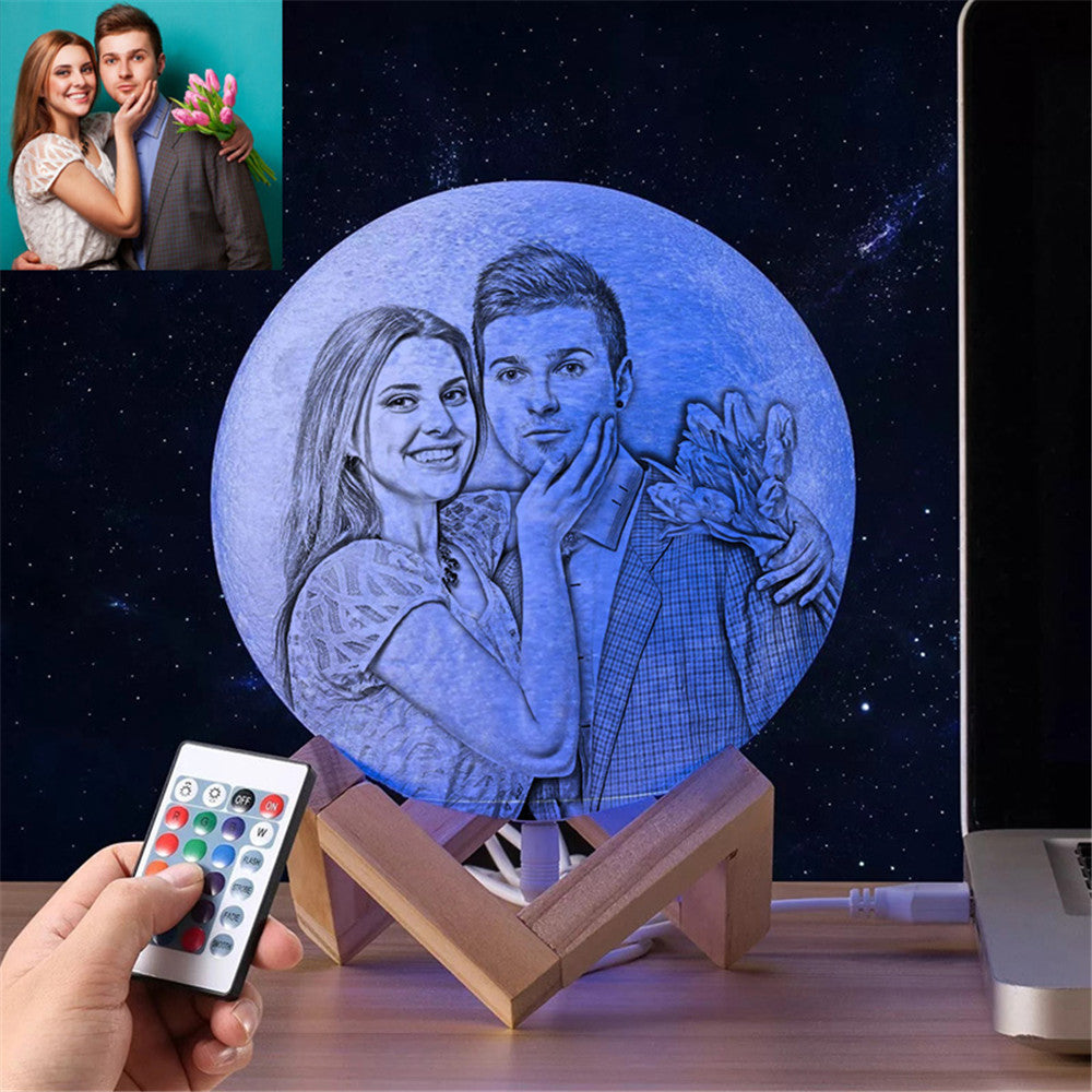Personalisierte Foto Mondlampe 3D Gravur Mondlicht mit 2 Farben oder 16 Farben