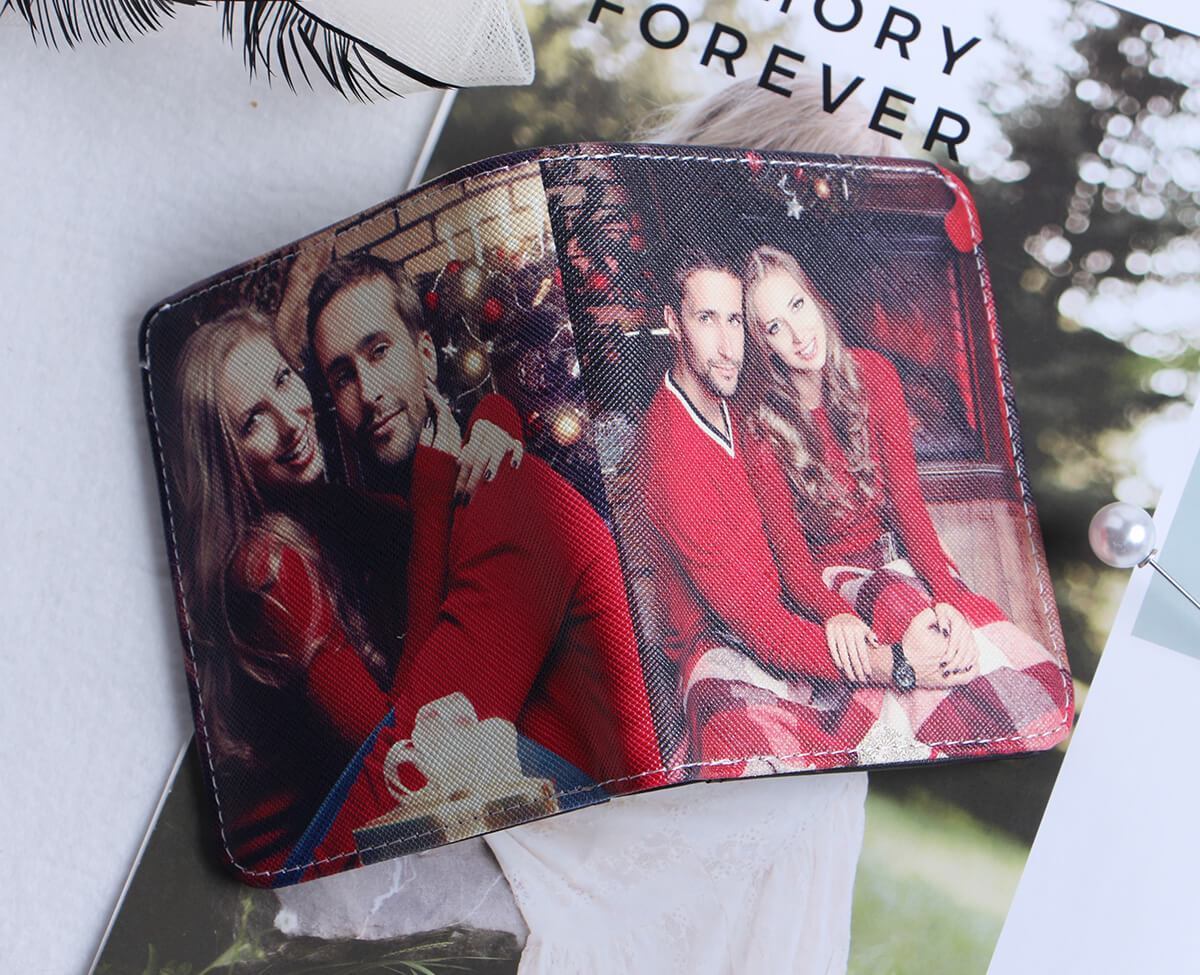 Personalisierte Foto Geldbörse Beidseitiger 3D Druck Leder Kurzer Geldclip