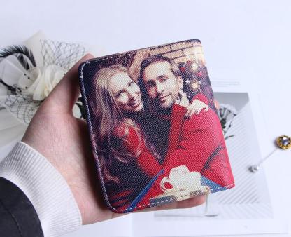 Personalisierte Foto Geldbörse Beidseitiger 3D Druck Leder Kurzer Geldclip