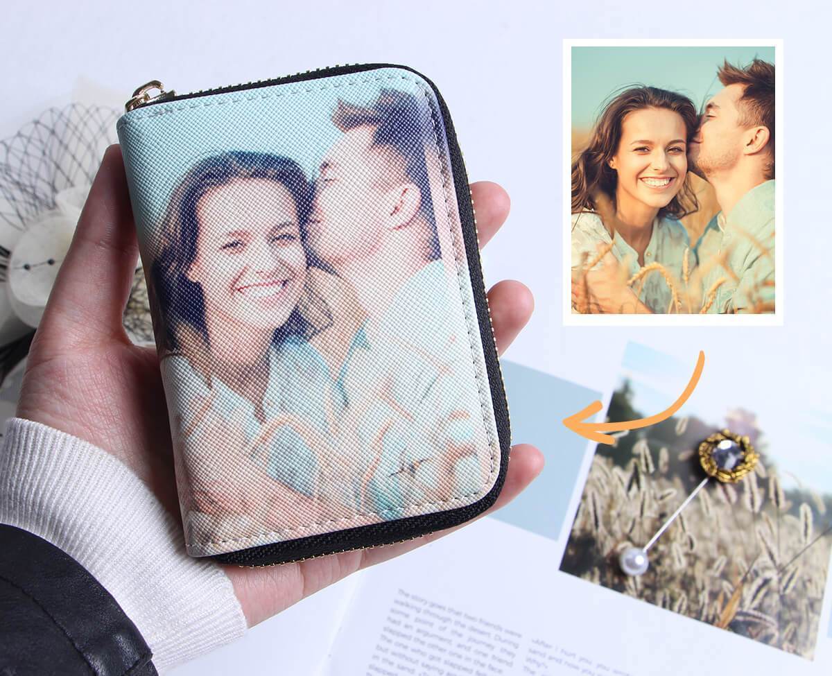 Personalisierte Foto-Geldbörse Zwei-Seiten 3D-Druck Leder Kurz Kartenh
