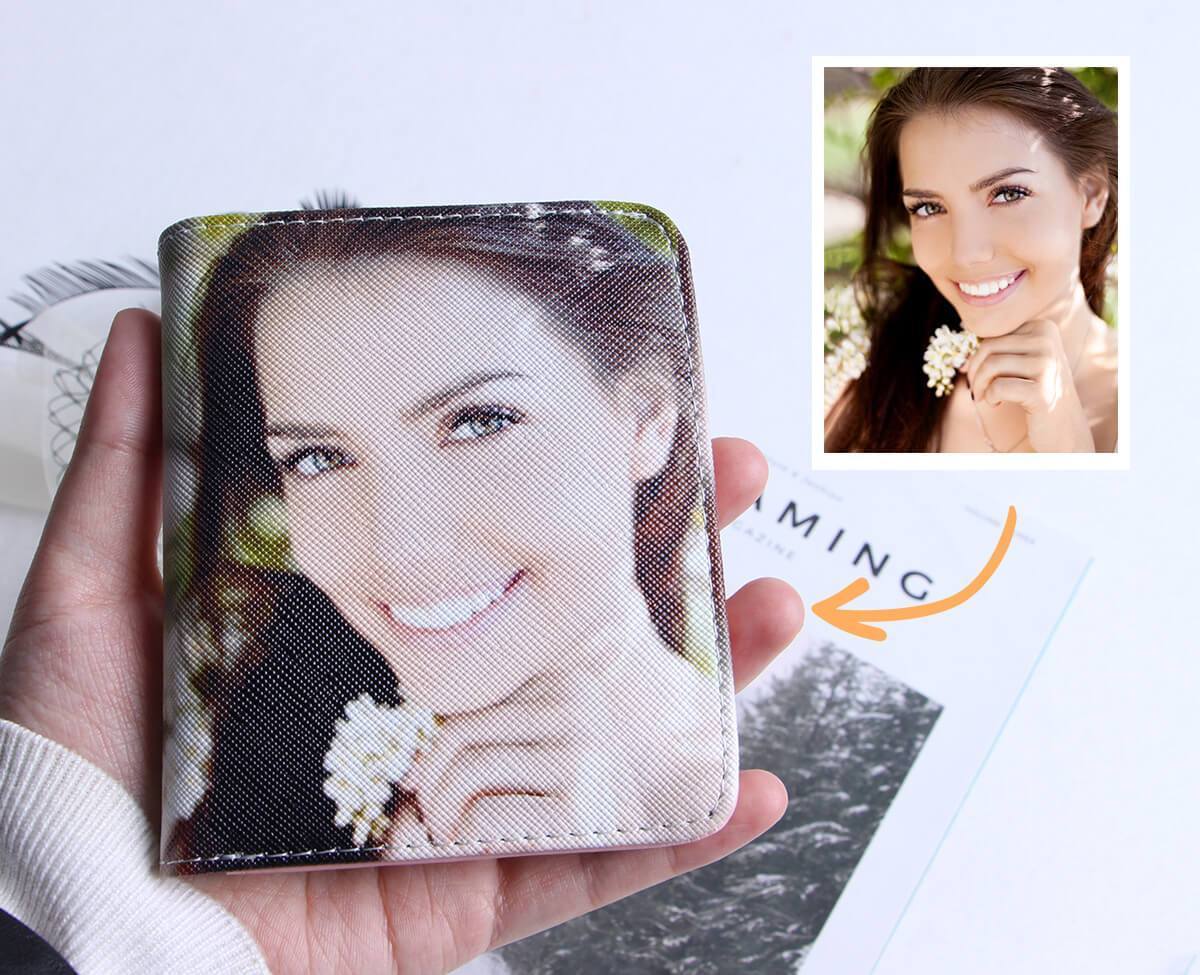 Personalisierte Foto Geldbörse Beidseitiger 3D Druck Leder Kurzer Geldclip