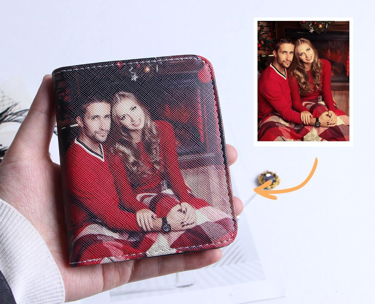 Personalisierte Foto Geldbörse Beidseitiger 3D Druck Leder Kurzer Geldclip
