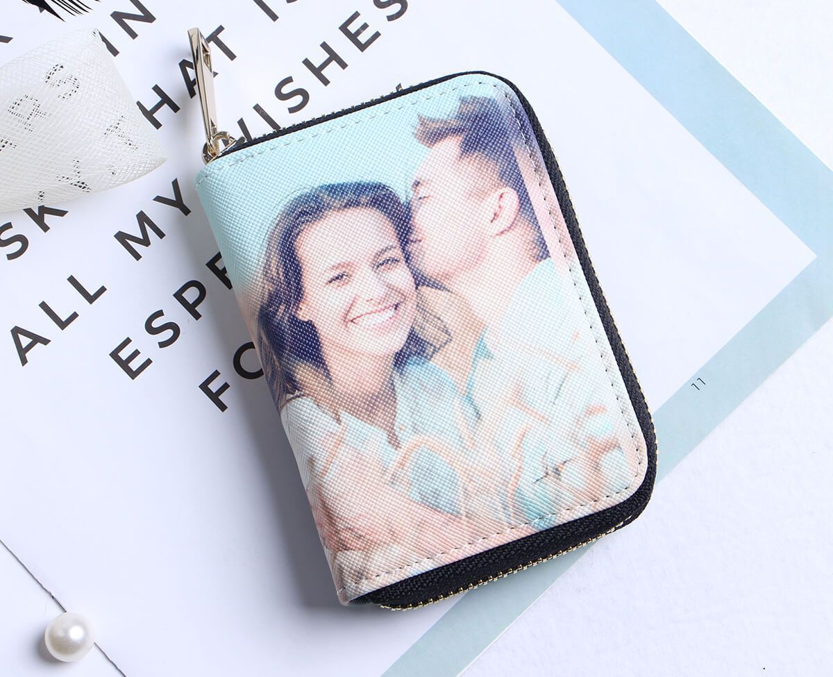 Personalisierte Foto-Geldbörse Zwei-Seiten 3D-Druck Leder Kurz Kartenhalter