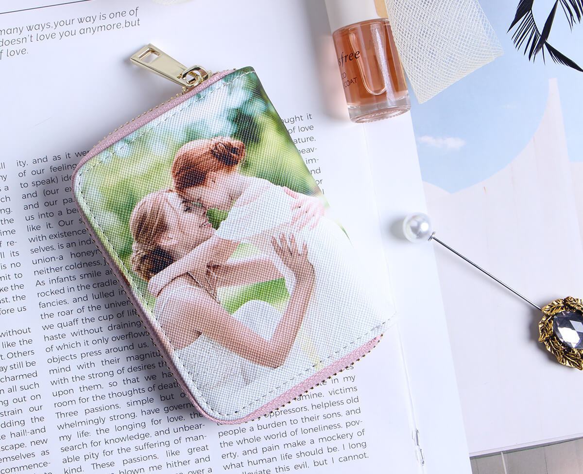 Personalisierte Foto-Geldbörse Zwei-Seiten 3D-Druck Leder Kurz Kartenhalter