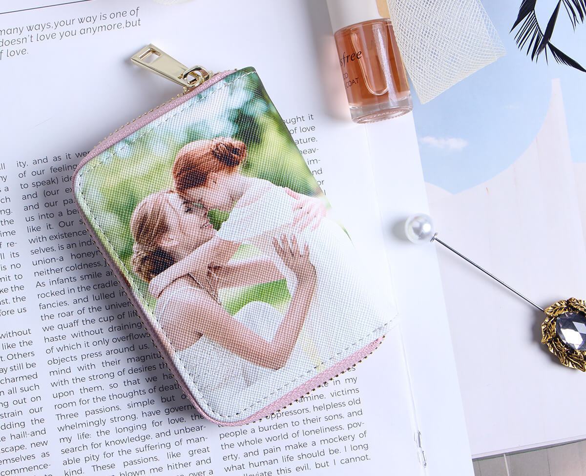 Personalisierte Foto-Geldbörse Zwei-Seiten 3D-Druck Leder Kurz Kartenhalter