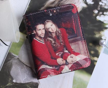 Personalisierte Foto Geldbörse Beidseitiger 3D Druck Leder Kurzer Geldclip