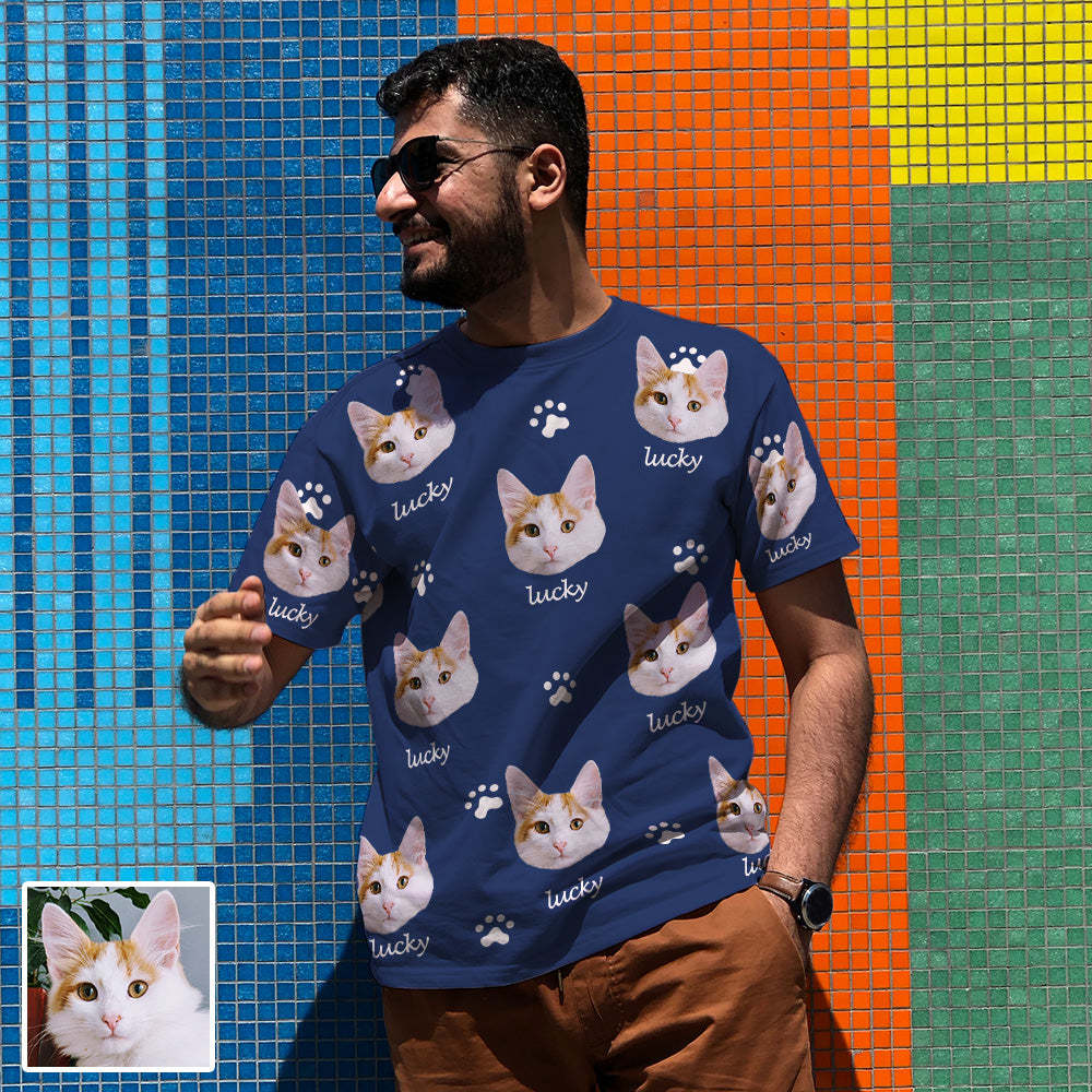 Herren Personalisiertes T-Shirt mit Katzenbild und Name Individuelles Kurzarmshirt mit Katze Geschenk für Freund
