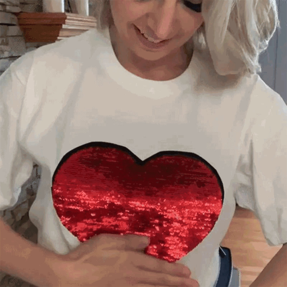 Personalisierte Herz Pailletten T-Shirt mit Foto Unisex Custom Foto Pailletten T-Shirt