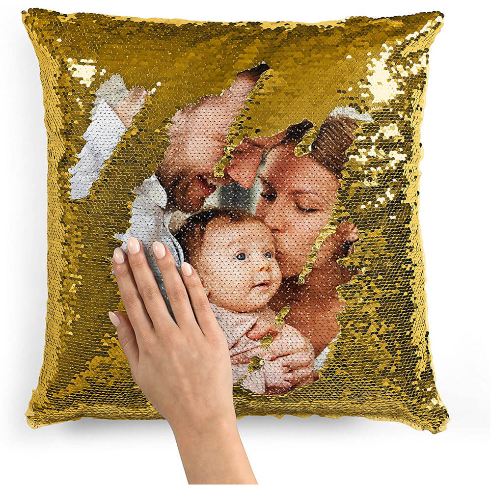 Personalisierbares Fotokissen mit Wendepailletten – Magische Meerjungf