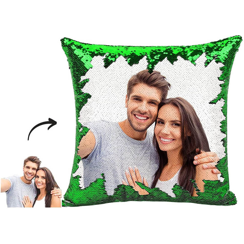 Personalisierbares Fotokissen mit Wendepailletten – Magische Meerjungf