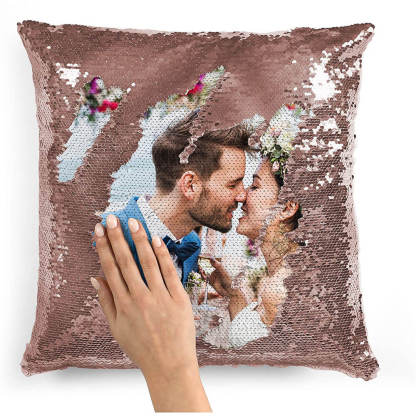 Personalisierbares Fotokissen mit Wendepailletten – Magische Meerjungfrau Design Kissenbezug