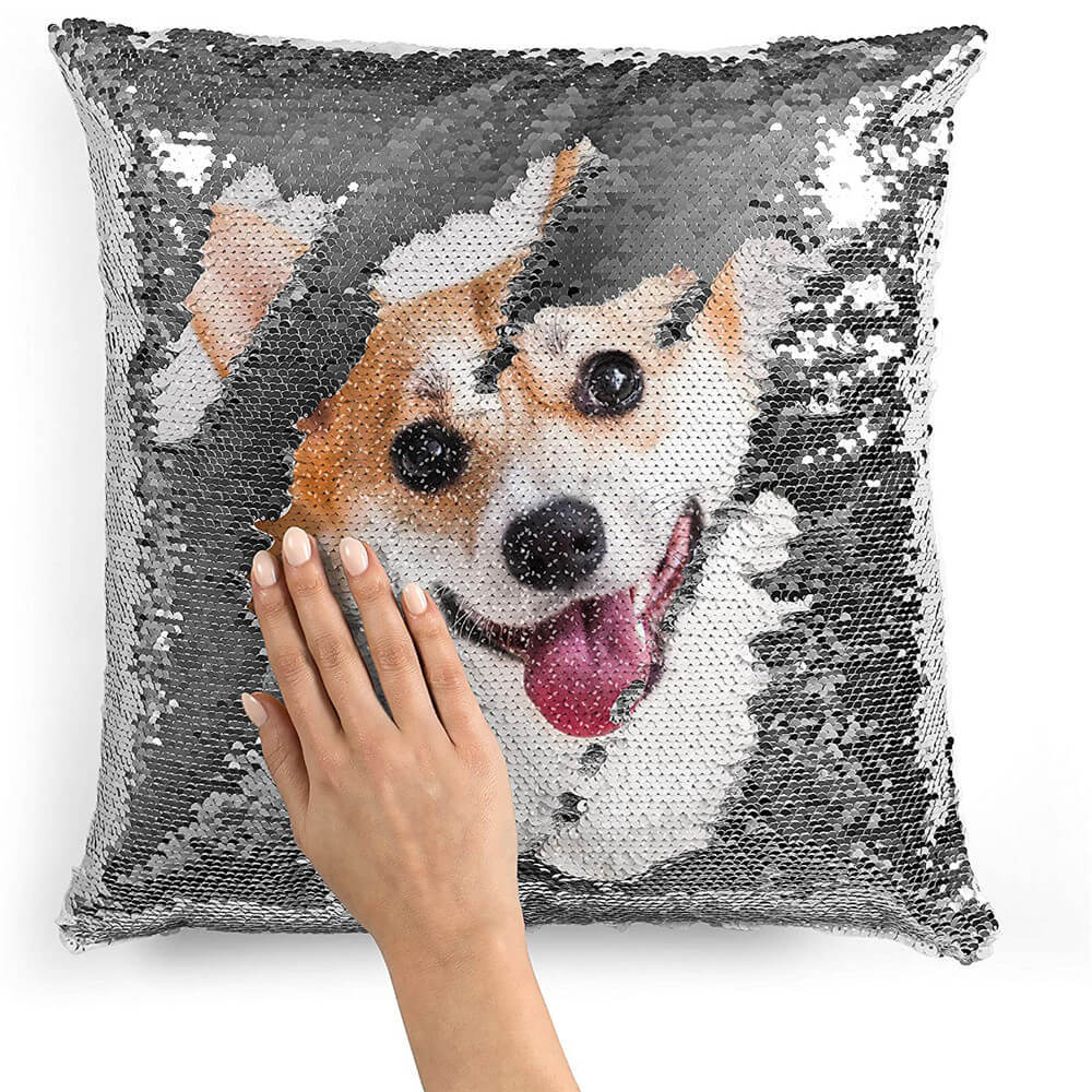 Personalisierbares Fotokissen mit Wendepailletten – Magische Meerjungfrau Design Kissenbezug