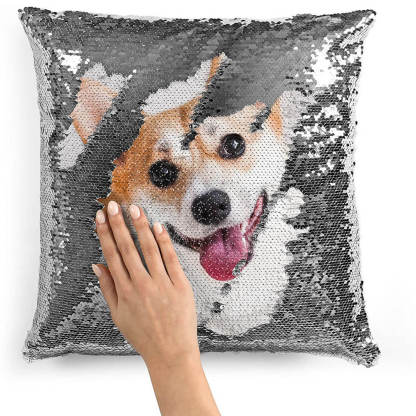 Personalisierbares Fotokissen mit Wendepailletten – Magische Meerjungfrau Design Kissenbezug