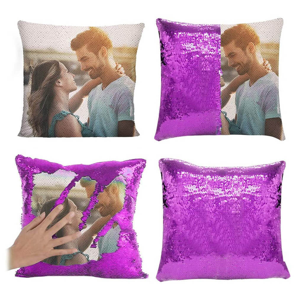 Personalisierbares Fotokissen mit Wendepailletten – Magische Meerjungfrau Design Kissenbezug