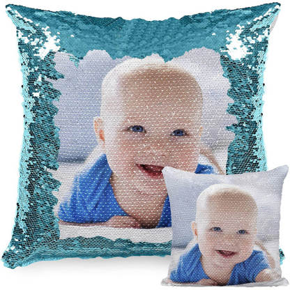 Personalisierbares Fotokissen mit Wendepailletten – Magische Meerjungfrau Design Kissenbezug