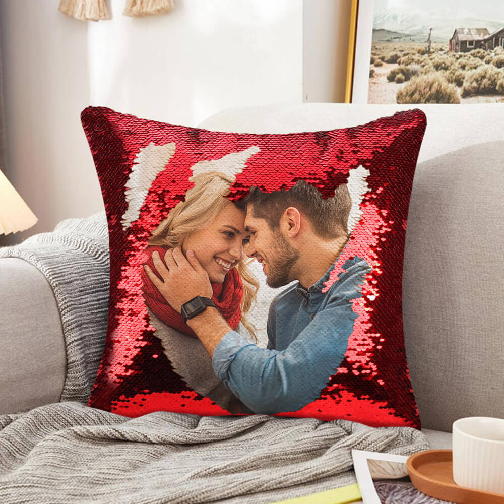 Personalisierbares Fotokissen mit Wendepailletten – Magische Meerjungf