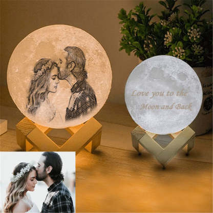 Personalisierte Foto Mondlampe 3D Gravierte Mondlicht mit Foto Zwei Farben Geschenk für Paare