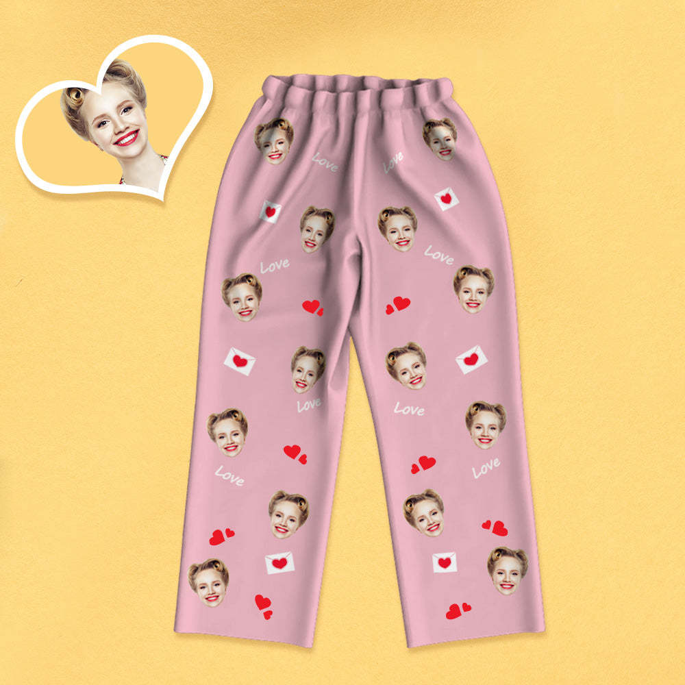 Weihnachtsgeschenk Personalisierter Schlafanzug mit Gesicht Foto und Rotem Herz Bequeme Nachtwäsche