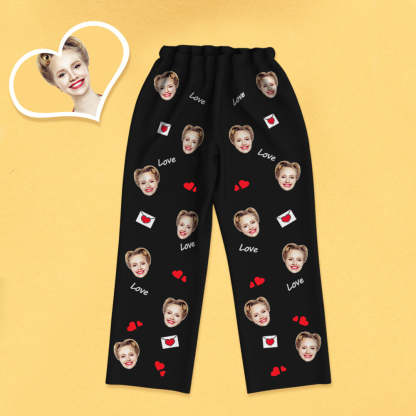 Weihnachtsgeschenk Personalisierter Schlafanzug mit Gesicht Foto und Rotem Herz Bequeme Nachtwäsche