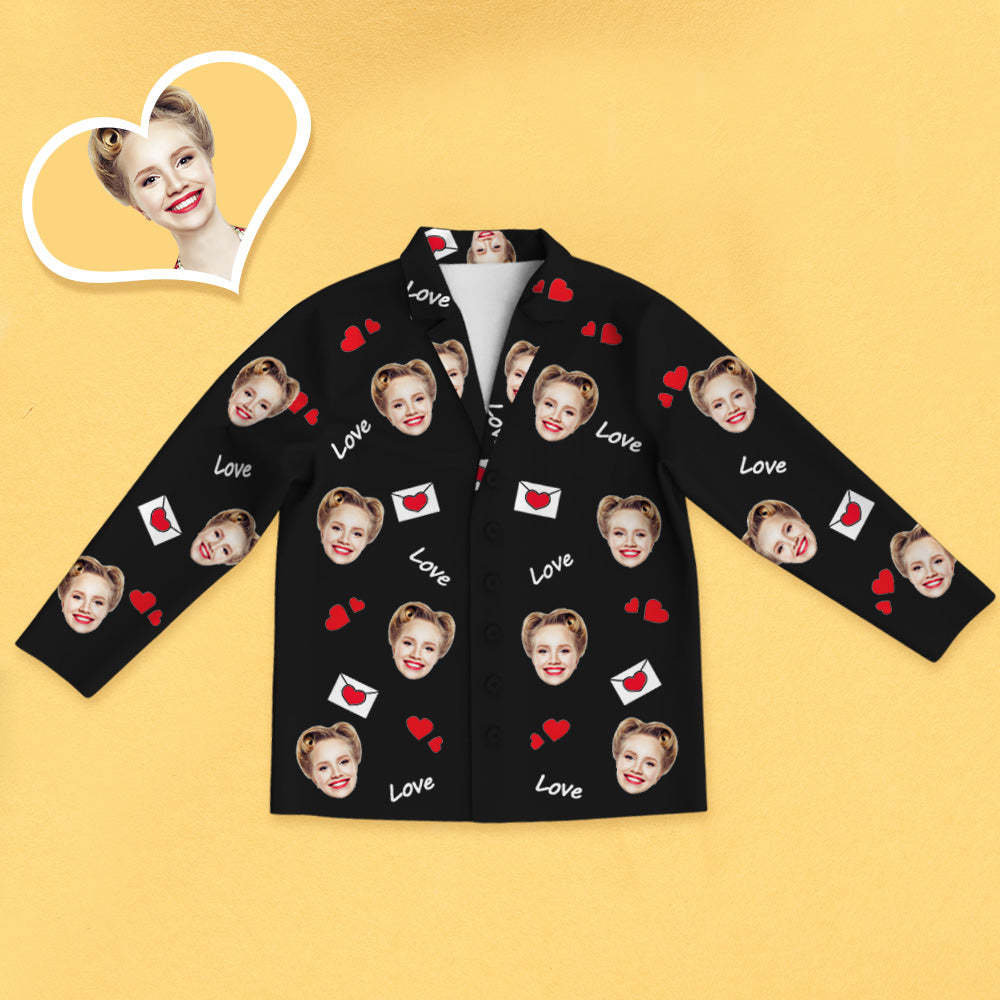 Weihnachtsgeschenk Personalisierter Schlafanzug mit Gesicht Foto und Rotem Herz Bequeme Nachtwäsche