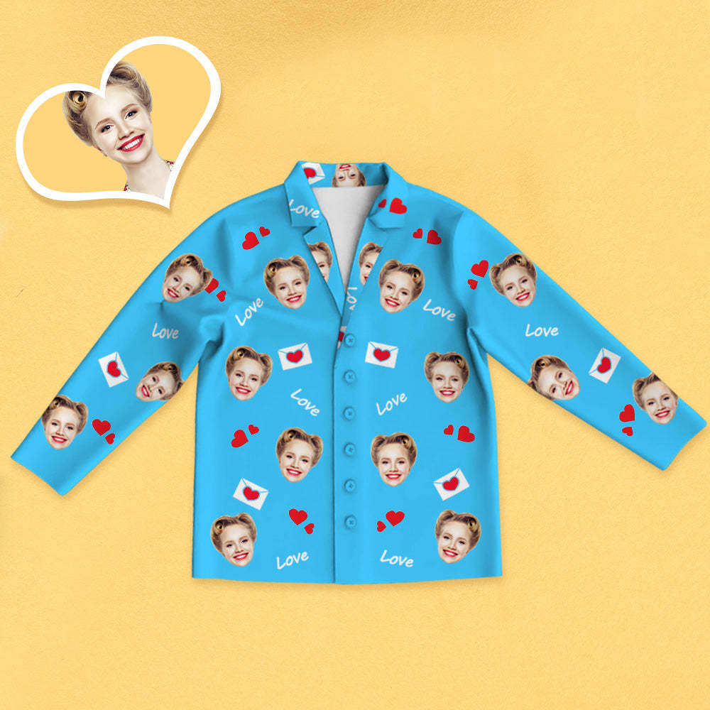 Weihnachtsgeschenk Personalisierter Schlafanzug mit Gesicht Foto und Rotem Herz Bequeme Nachtwäsche