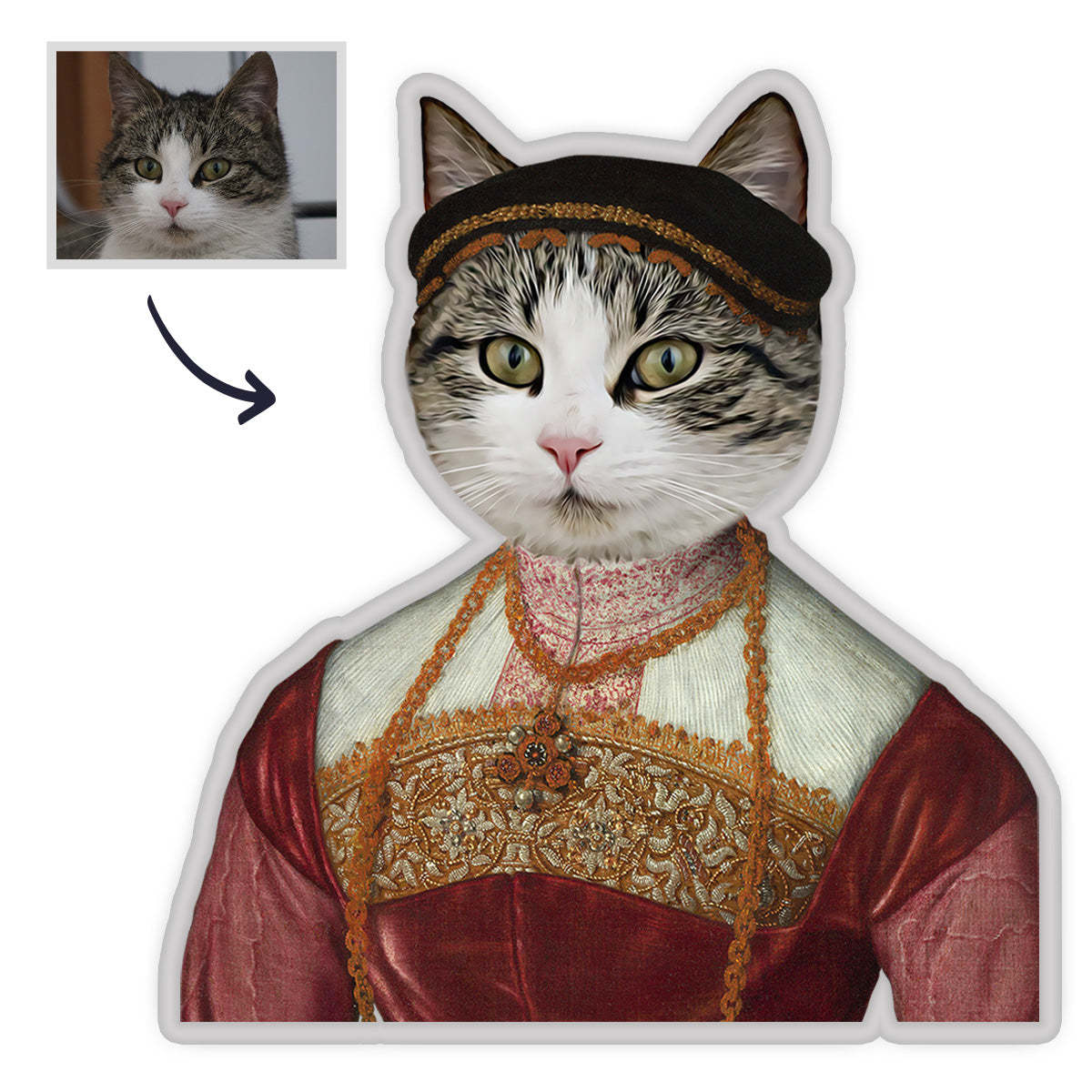 Personalisiertes Haustier Portrait Kissen Individuelles MiniMe Kissen Royal King Haustier Gesicht Kissen Einzigartiges Heimdekoration Geschenk