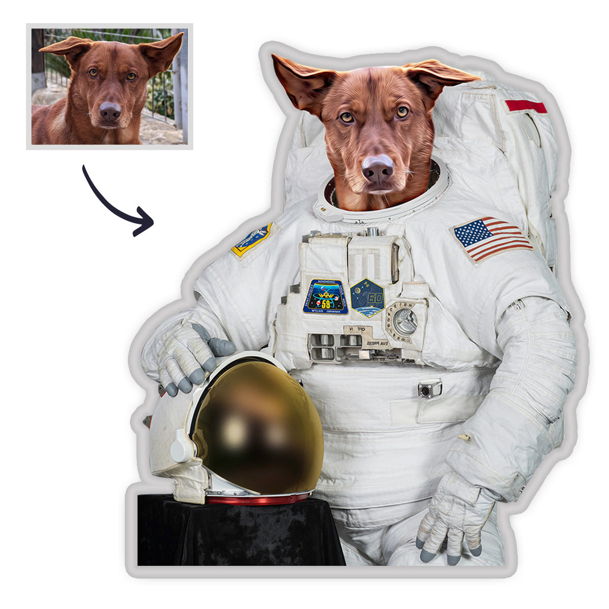Haustier Portrait Kissen Astronaut König MiniMe Kissen Royal Haustier Körperpuppen Kissen Gesichtskissen Einzigartiges Geschenk