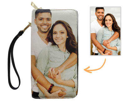 Geschenk Für Mama Personalisierte Foto-Geldbörse Für Frauen Zwei Reißverschlussfächer Leder Lange Geldbörse