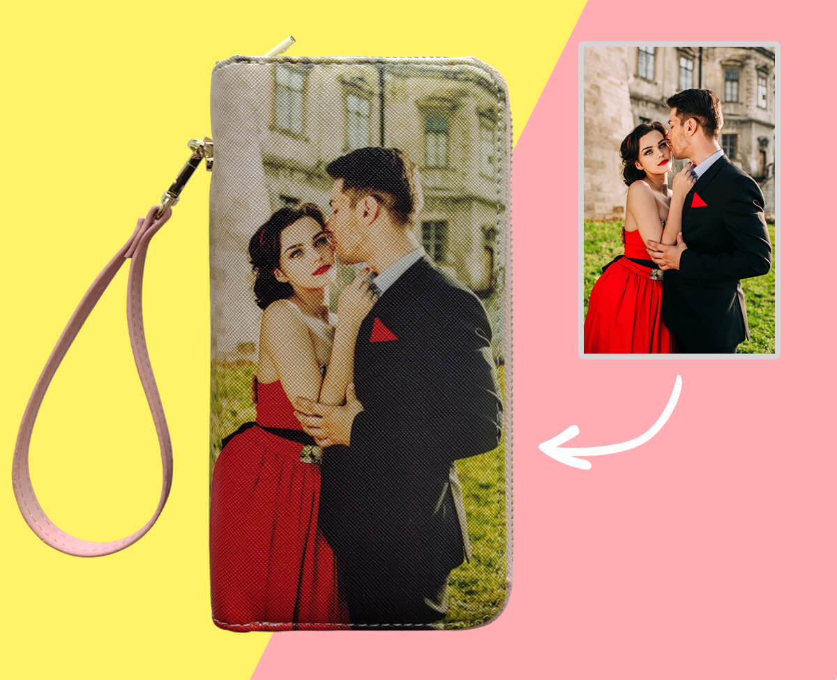 Geschenk Für Mama Personalisierte Foto-Geldbörse Für Frauen Zwei Reißverschlussfächer Leder Lange Geldbörse