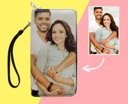 Geschenk Für Mama Personalisierte Foto-Geldbörse Für Frauen Zwei Reißverschlussfächer Leder Lange Geldbörse