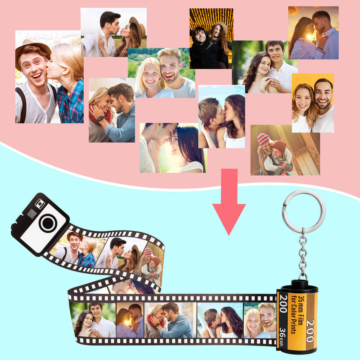 Personalisierter Foto Filmrollen Schlüsselanhänger Geschenk für Freundin