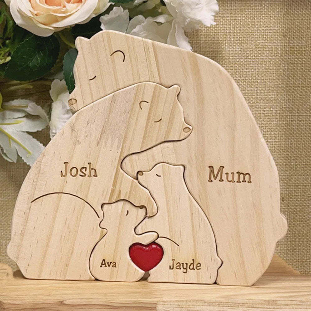 Handgefertigtes Personalisiertes Holz Bären Familien Name Puzzle Andenken Geschenk