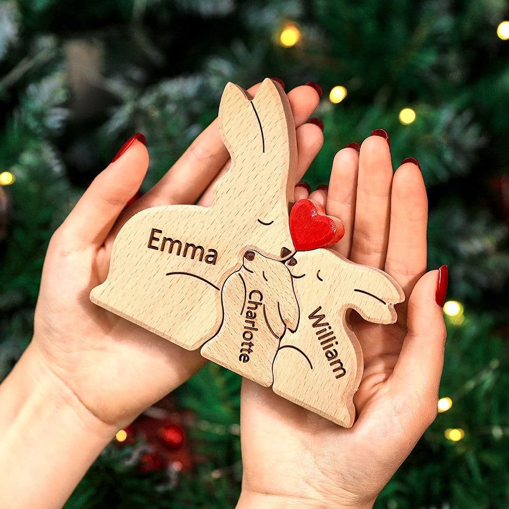 Personalisierte Holzkaninchen Familienname Puzzle Heimdekoration Geschenkidee