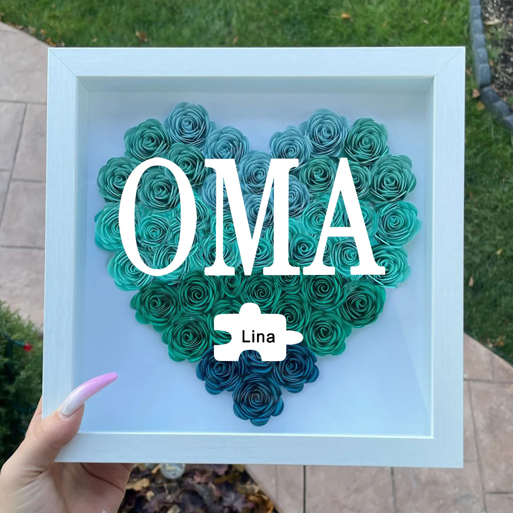 Personalisierte Blumen Schattenbox Individueller Rosenrahmen Mit 1-6 Namen Muttertagsgeschenk Für Mama Oma