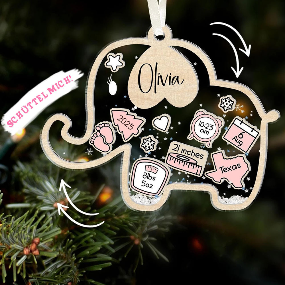 Personalisierter Baby Erstes Weihnachts 4D Wackelkopf Ornament Elefant