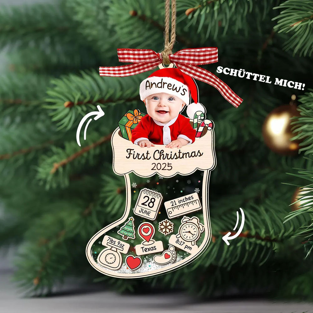 Personalisierter Babyfoto 4D Wackelkopf Individuelles Geburtsdaten Ornament Erstes Weihnachtsfest des Babys Geschenk für Neugeborene