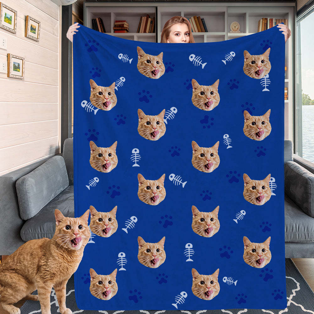 Personalisierte Katzendecke Maßgefertigte Haustierdecke Fleece Wohndecke mit Katzenfoto