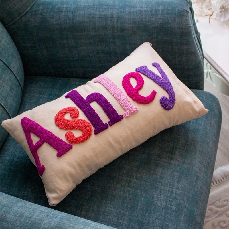 Handgemachtes Personalisiertes Namenskissen Punch Needle Bestickt Baby Mädchen Kissen Geschenk