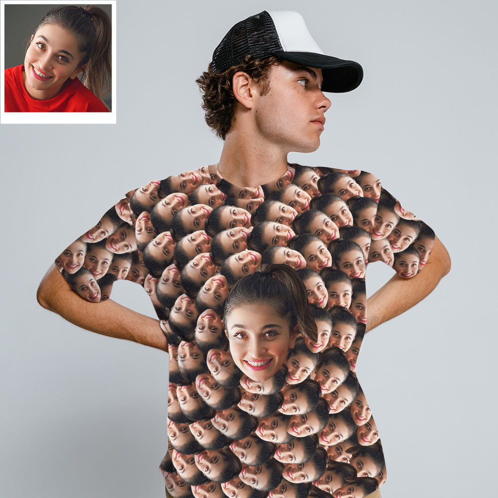 Personalisierte Gesicht T Shirt Ganzflächiger Druck Gesicht auf T Shirt Individuelles Freund Freundin Gesicht Smash Shirt