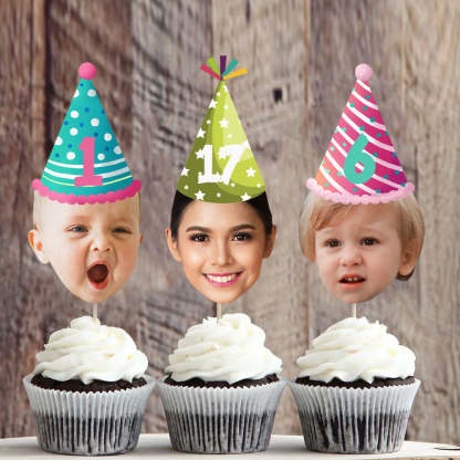 Geburtstagsfoto Cupcake Topper für Baby Shower Kindergeburtstag Partybedarf Abschlussfeier Zubehör