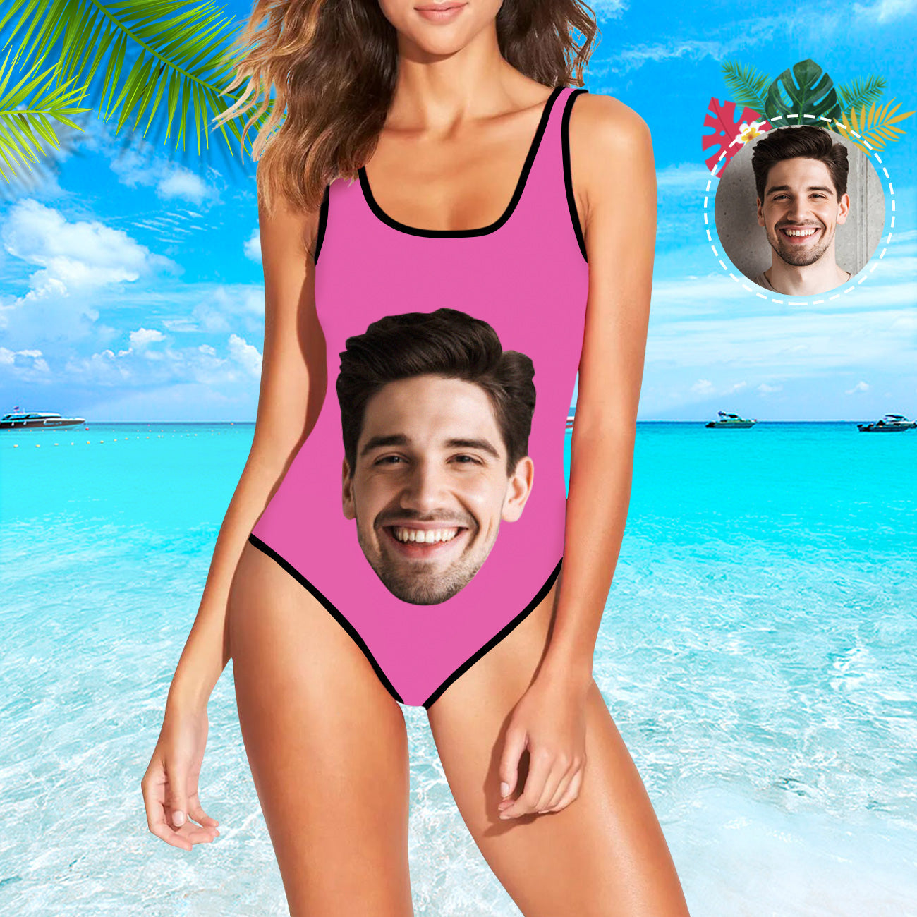 Damen Badeanzug mit eigenem Gesicht Individuelle Gesicht Print Bademode