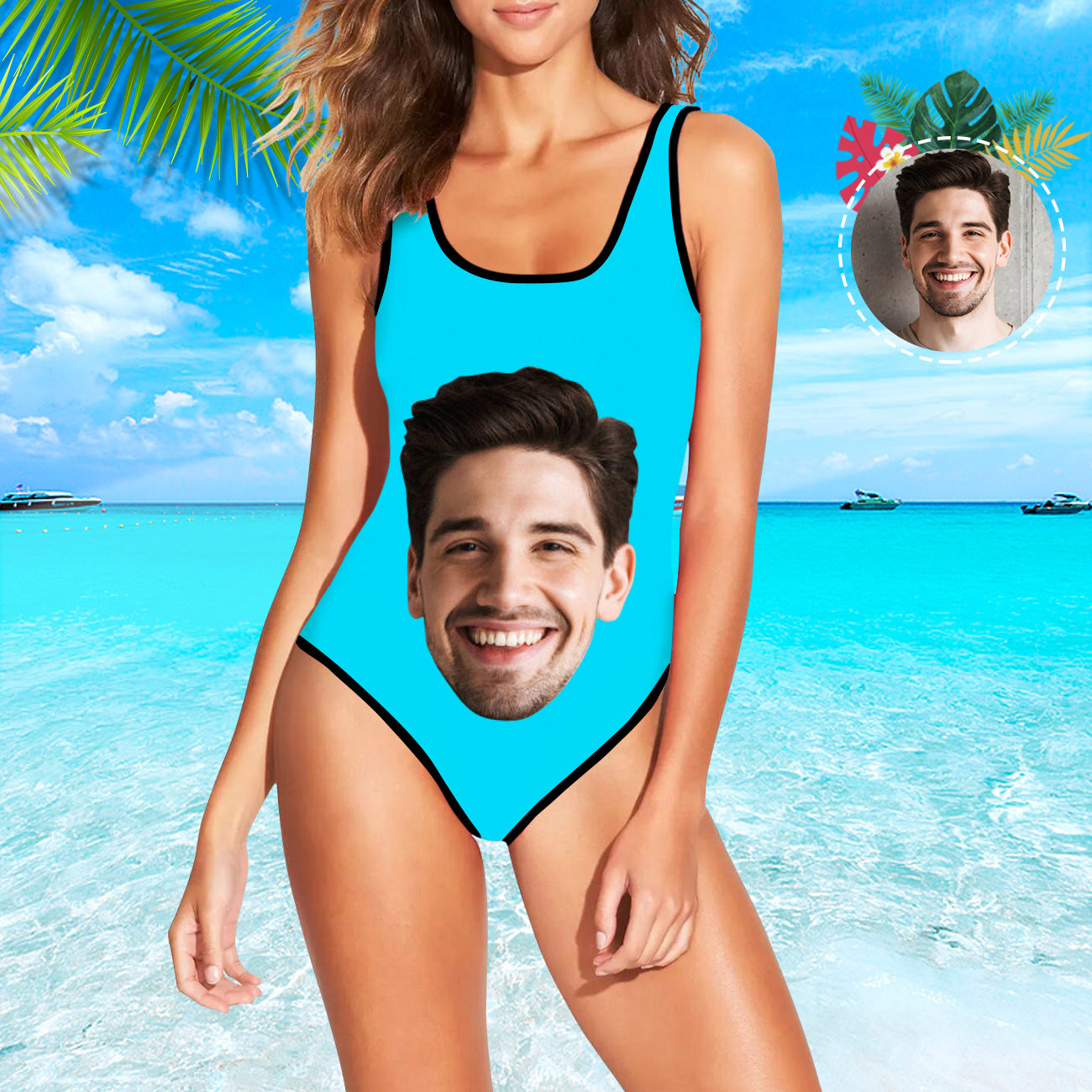 Damen Badeanzug mit eigenem Gesicht Individuelle Gesicht Print Bademod