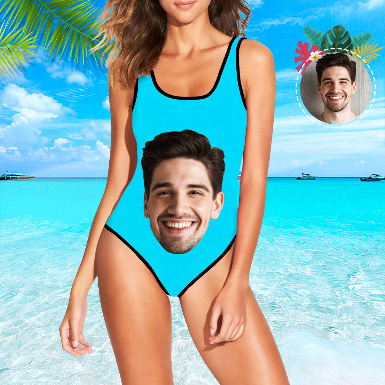 Damen Badeanzug mit eigenem Gesicht Individuelle Gesicht Print Bademode