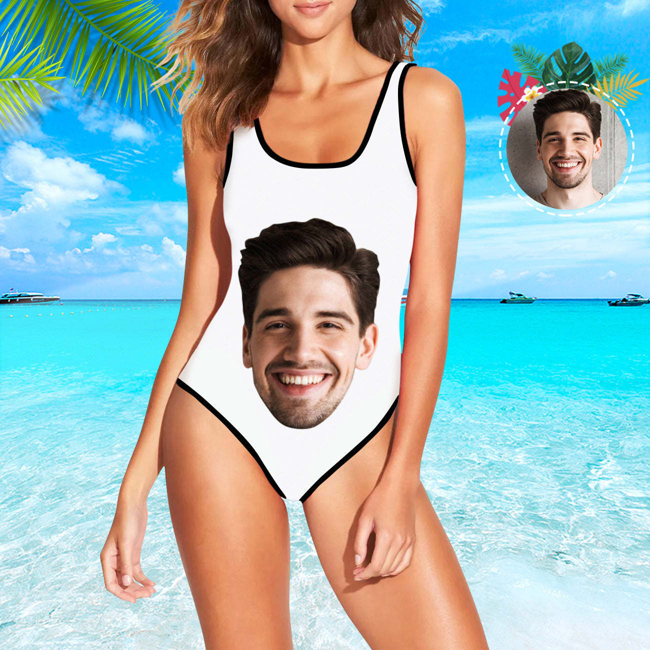 Damen Badeanzug mit eigenem Gesicht Individuelle Gesicht Print Bademode