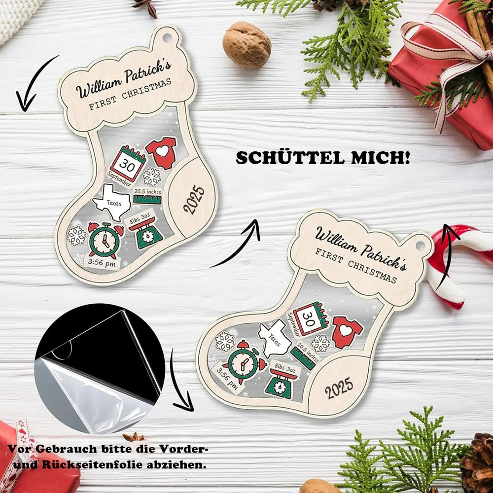 Personalisierter Erstes Weihnachtsfest des Babys Ornament 4D Wackelndes Baby Andenken Weihnachtsgeschenk Socke Anhänger