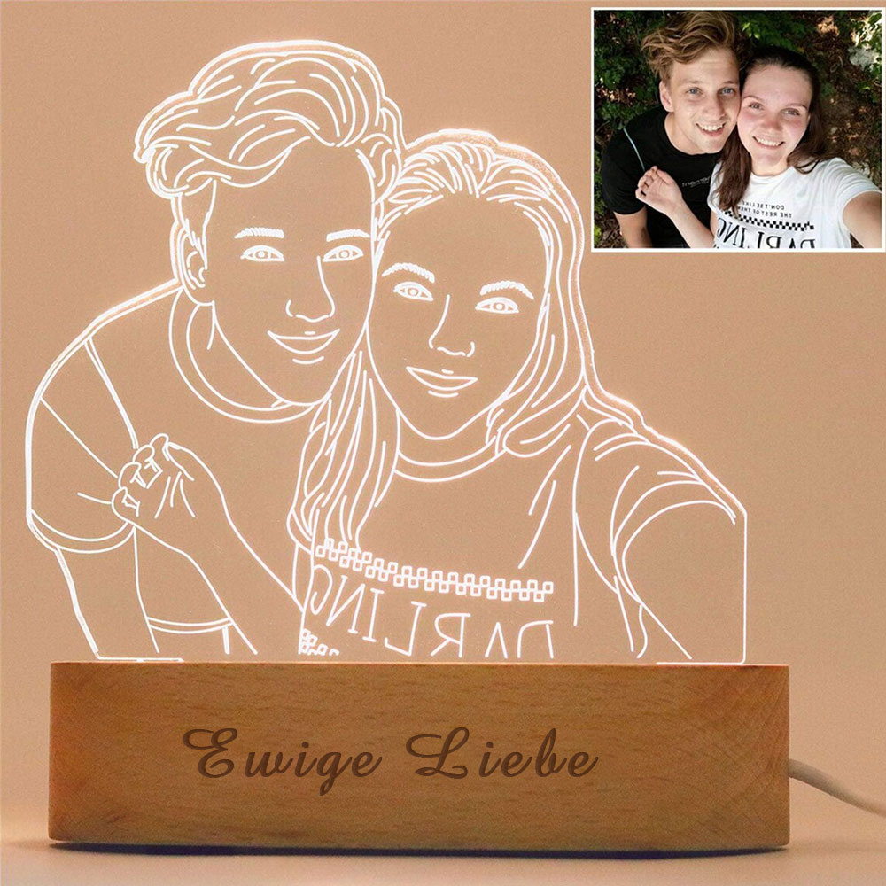 Personalisierte 3D Fotolampe mit Gravur Nachtlicht mit Bild und Text für Paare