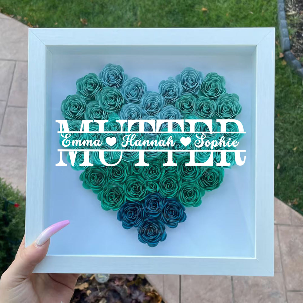 Personalisierte Blumen Schattenbox Geschenk Für Mutter Muttertag Trockenrosen Geschenkbox Mit 1-5 Namen Geburtstagsgeschenk