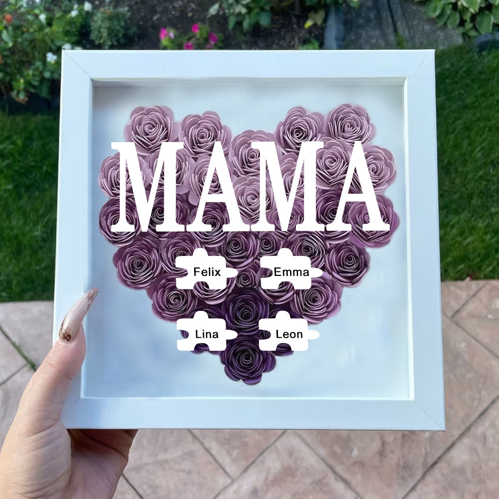 Personalisierte Blumen Schattenbox Individueller Rosenrahmen Mit 1-6 Namen Muttertagsgeschenk Für Mama Oma