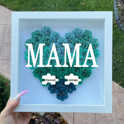 Personalisierte Blumen Schattenbox Individueller Rosenrahmen Mit 1-6 Namen Muttertagsgeschenk Für Mama Oma